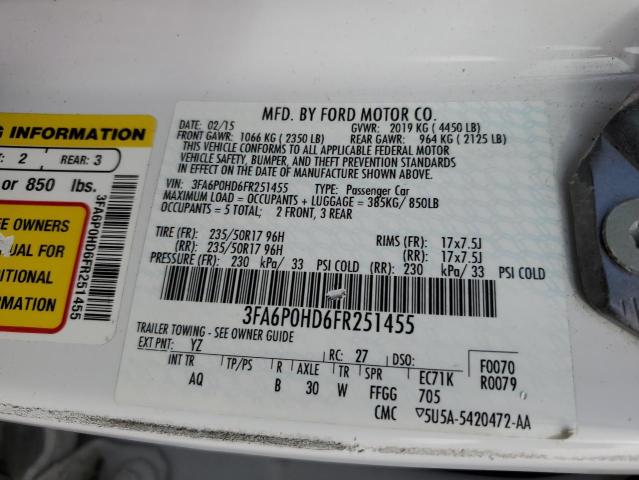 3FA6P0HD6FR251455 Ford FUSION SE