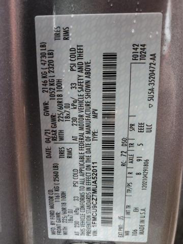 1FMCU9CZ7MUA52011 Ford ESCAPE SEL