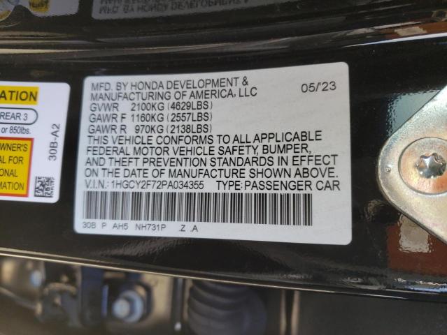 1HGCY2F72PA034355 Honda Accord Hybrid Sport-l