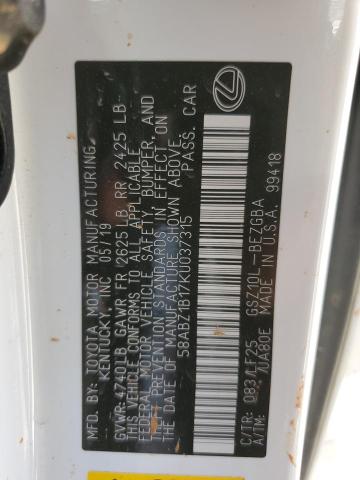 58ABZ1B17KU037315 Lexus ES 350