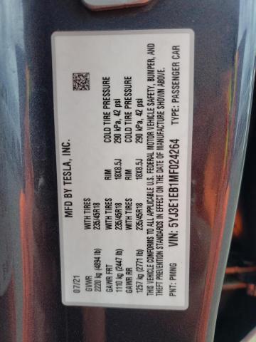 5YJ3E1EB1MF024264 Tesla MODEL 3