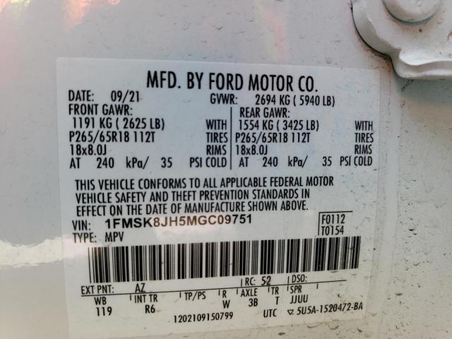 1FMSK8JH5MGC09751 Ford Explorer Timberline
