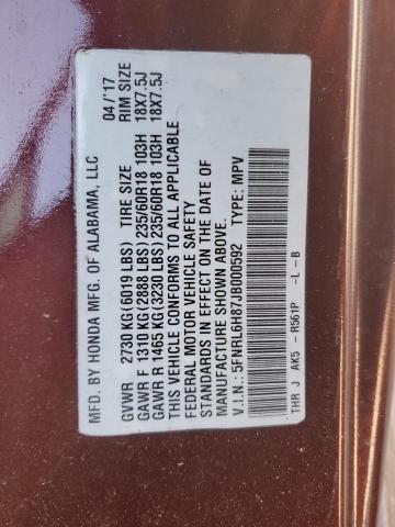 5FNRL6H87JB000592 Honda Odyssey Touring