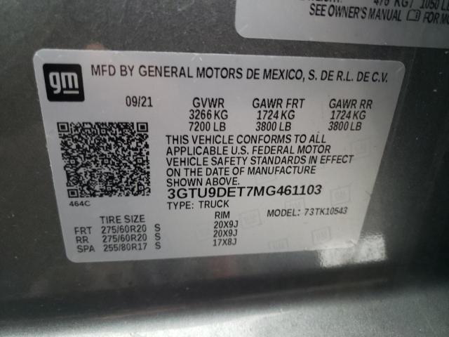 3GTU9DET7MG461103 GMC Sierra K1500 Slt