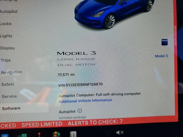 5YJ3E1EB6NF129870 Tesla MODEL 3