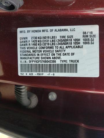 5FPYK3F57KB042386 Honda Ridgeline Rtl