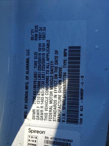 5FNRL6H99NB007784 Honda Odyssey Elite