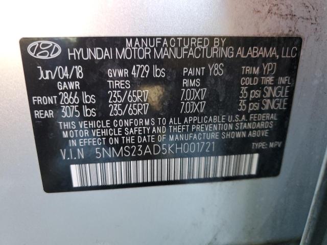 5NMS23AD5KH001721 Hyundai Santa Fe Se