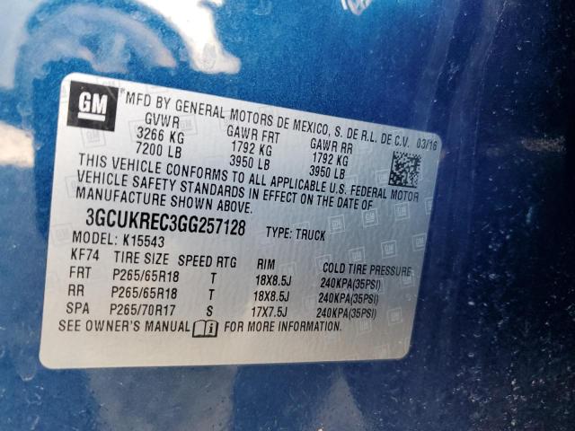 3GCUKREC3GG257128 Chevrolet Silverado K1500 Lt