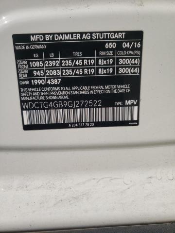 WDCTG4GB9GJ272522 Mercedes-Benz Gla 250 4matic