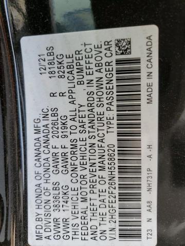 2HGFE2F26NH558620 Honda Civic Lx