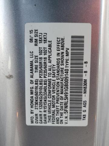 5FNRL5H91GB009140 Honda Odyssey Touring