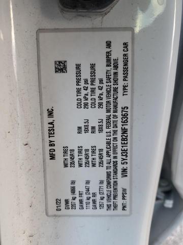 5YJ3E1EB2NF163675 Tesla MODEL 3