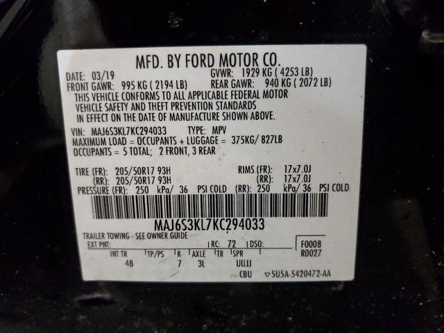 MAJ6S3KL7KC294033 Ford Ecosport Titanium