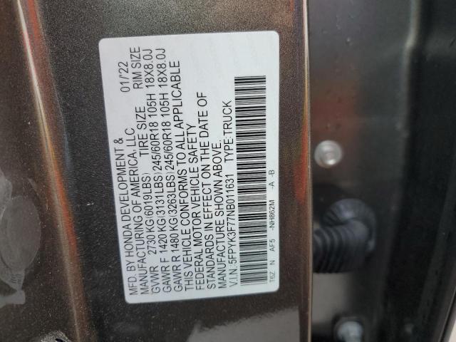 5FPYK3F77NB011631 Honda Ridgeline Rtl