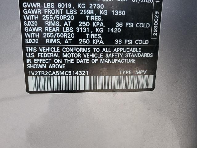 1V2TR2CA5MC514321 Volkswagen Atlas Sel Premium