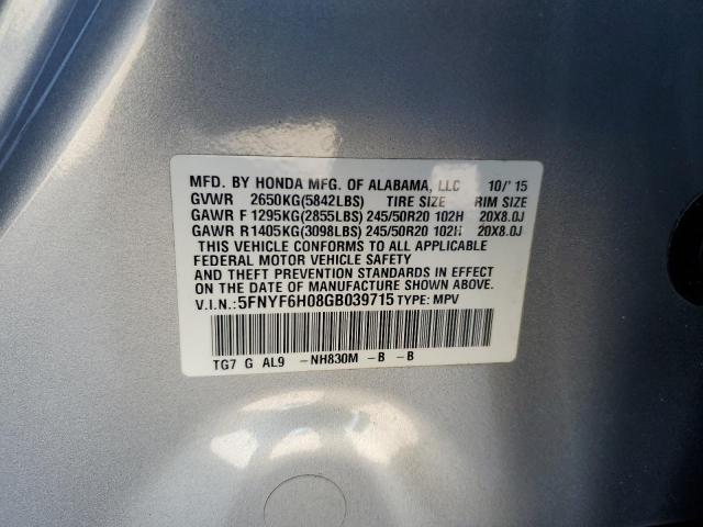 5FNYF6H08GB039715 Honda Pilot Elite