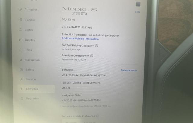 5YJSA1E27JF287796 Tesla MODEL S