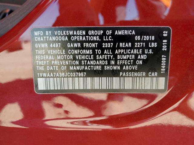 1VWAA7A36JC037957 Volkswagen PASSAT S