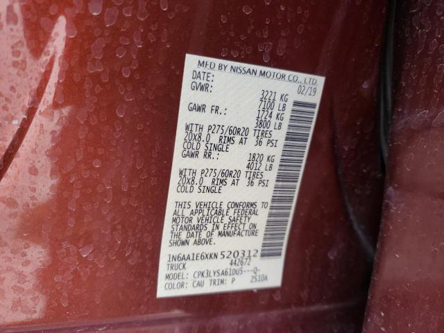 1N6AA1E6XKN520312 Nissan Titan Platinum Reserve