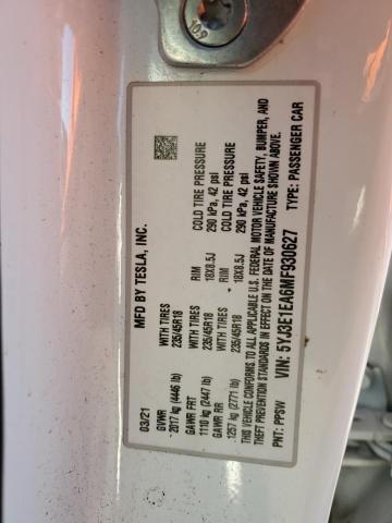 5YJ3E1EA6MF930627 Tesla MODEL 3