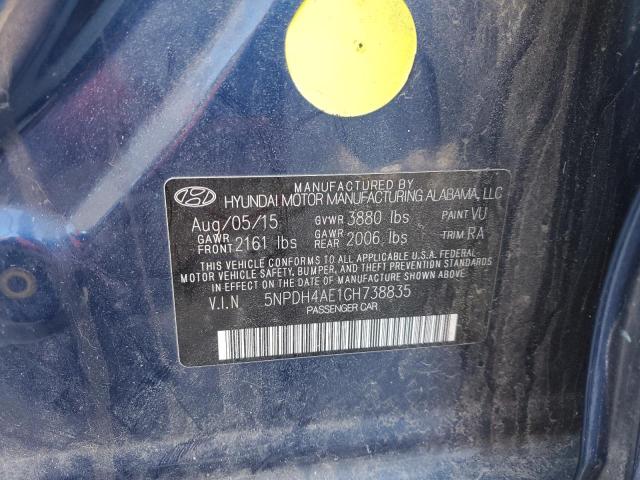 5NPDH4AE1GH738835 Hyundai ELANTRA SE