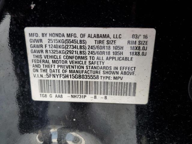 5FNYF5H15GB035558 Honda PILOT LX