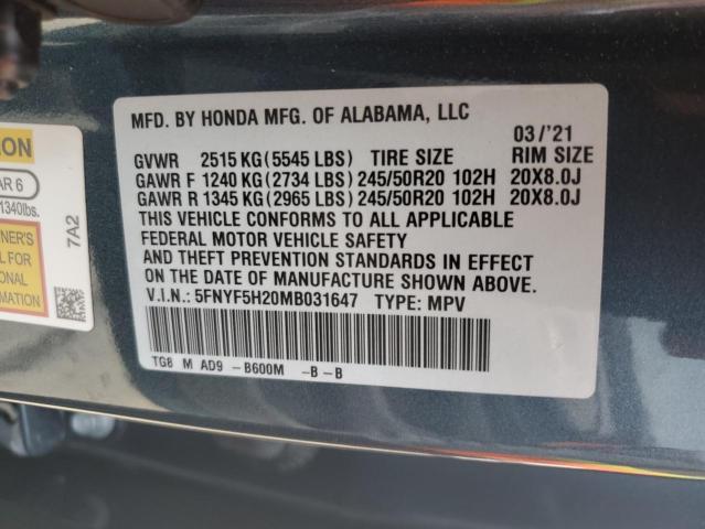 5FNYF5H20MB031647 Honda PILOT SE