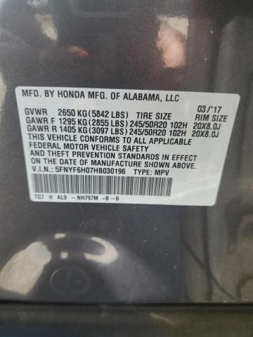 5FNYF6H07HB030196 Honda Pilot Elite