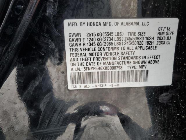 5FNYF5H6XKB000793 Honda Pilot Touring