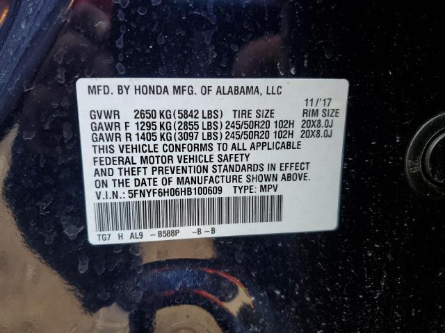 5FNYF6H06HB100609 Honda Pilot Elite