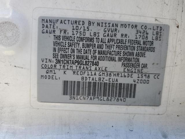 3N1CN7AP9GL827840 Nissan VERSA S