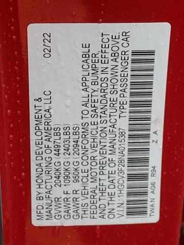 1HGCV3F28NA015387 Honda Accord Hybrid Sport