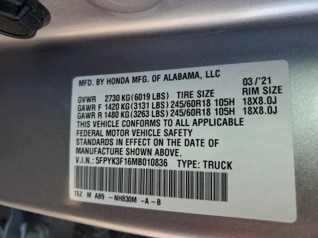 5FPYK3F16MB010836 Honda Ridgeline Sport