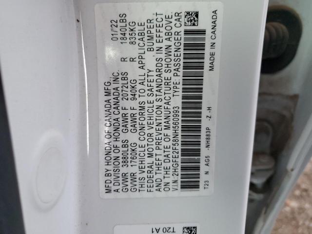 2HGFE2F58NH560993 Honda Civic Sport