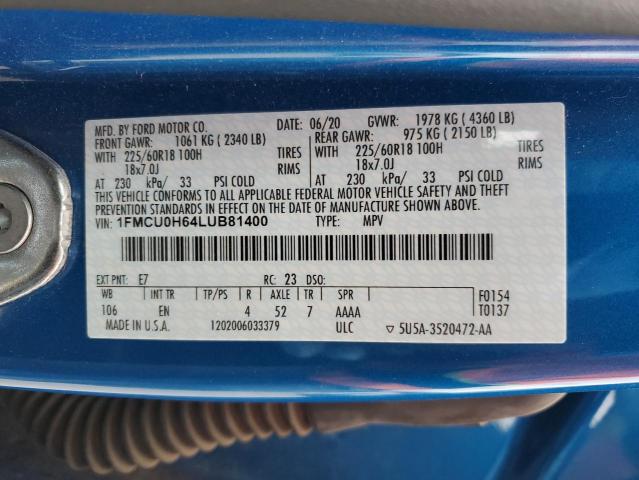 1FMCU0H64LUB81400 Ford ESCAPE SEL