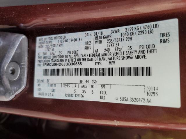 1FMCU9HD6JUB30688 Ford ESCAPE SEL