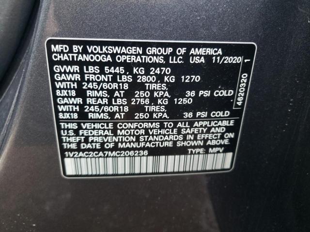 1V2AC2CA7MC206236 Volkswagen Atlas Cross Sport S