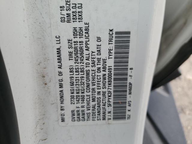 5FPYK3F71KB000491 Honda Ridgeline Rtl