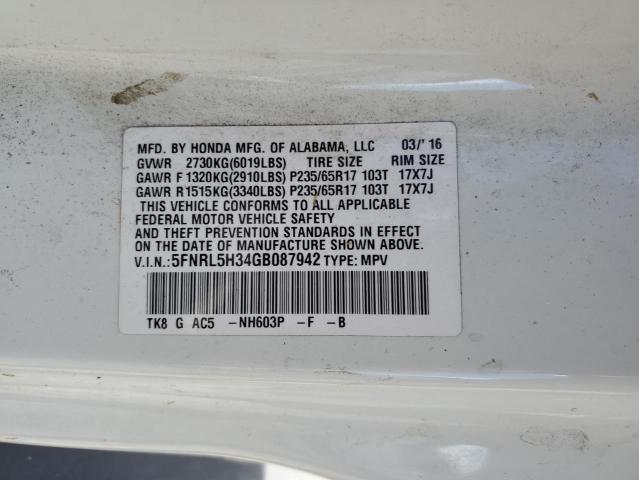 5FNRL5H34GB087942 Honda ODYSSEY SE
