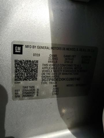 3GTP8DED0KG280740 GMC Sierra C1500 Slt