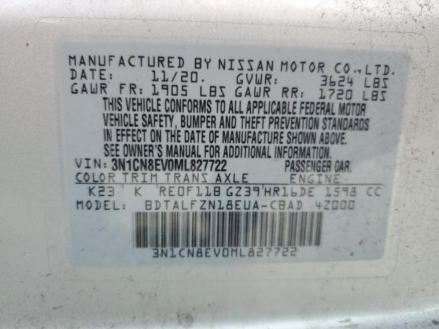 3N1CN8EV0ML827722 Nissan VERSA SV