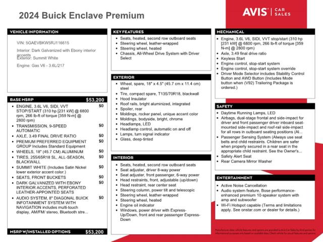 5GAEVBKW5RJ116615 Buick Enclave Premium