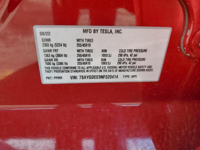 7SAYGDEE9NF520414 Tesla Model Y