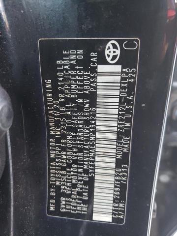 5YFEPMAE5MP194216 Toyota COROLLA LE