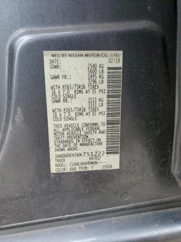 1N6DD0EV5KN751222 Nissan Frontier Sv