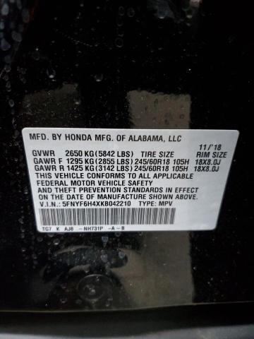 5FNYF6H4XKB042210 Honda PILOT EXL