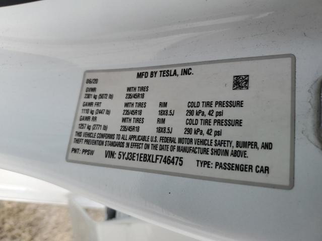 5YJ3E1EBXLF746475 Tesla MODEL 3