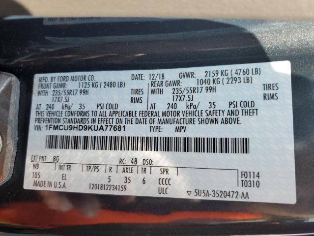 1FMCU9HD9KUA77681 Ford ESCAPE SEL