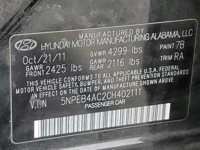 Auction sale of the 2012 Hyundai Sonata Gls , vin: 5NPEB4AC2CH402111, lot number: 142435524